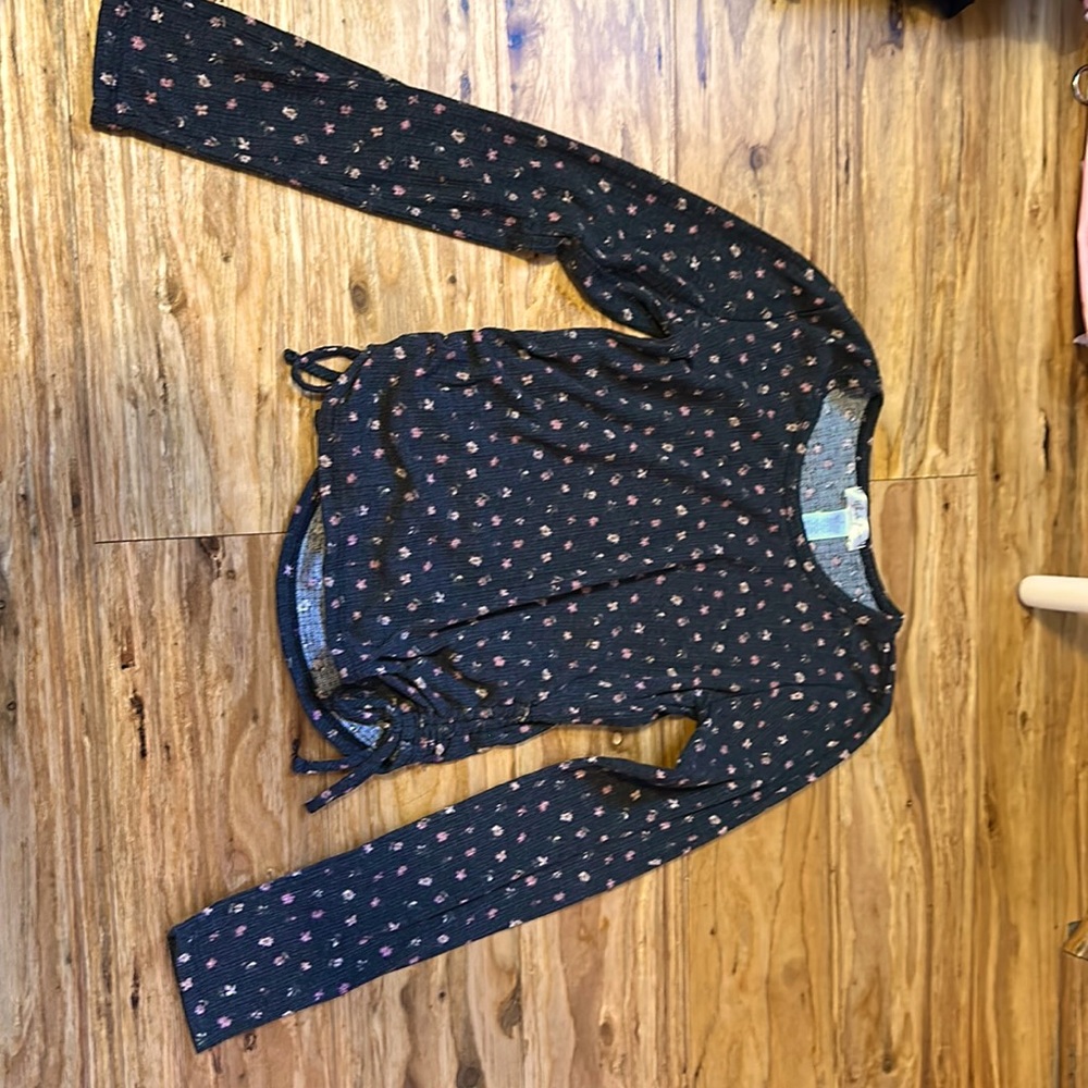 Black floral long sleeve with drawstrings